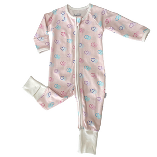 100% Girls' Organic Cotton Convertible Pyjama With Hearts For Babies - SofiaMila