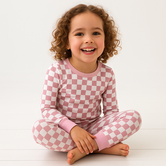 Bamboo Two-Piece Pajama Pink Grid