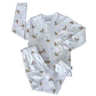 100% Organic Cotton Two Piece Pyjama Set with Monkey Print For Kids - SofiaMila