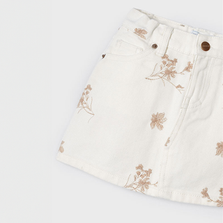 White Skirt With Brown Flowers For Girls - SofiaMila