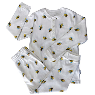 100% Organic Cotton Two Piece Pyjama Set with Bee Print For Kids - SofiaMila