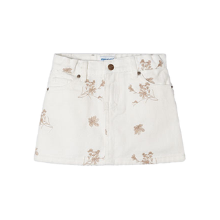 White Skirt With Brown Flowers For Girls - SofiaMila