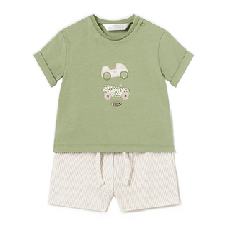 Green and Beige Shirt and Shorts Set - SofiaMila
