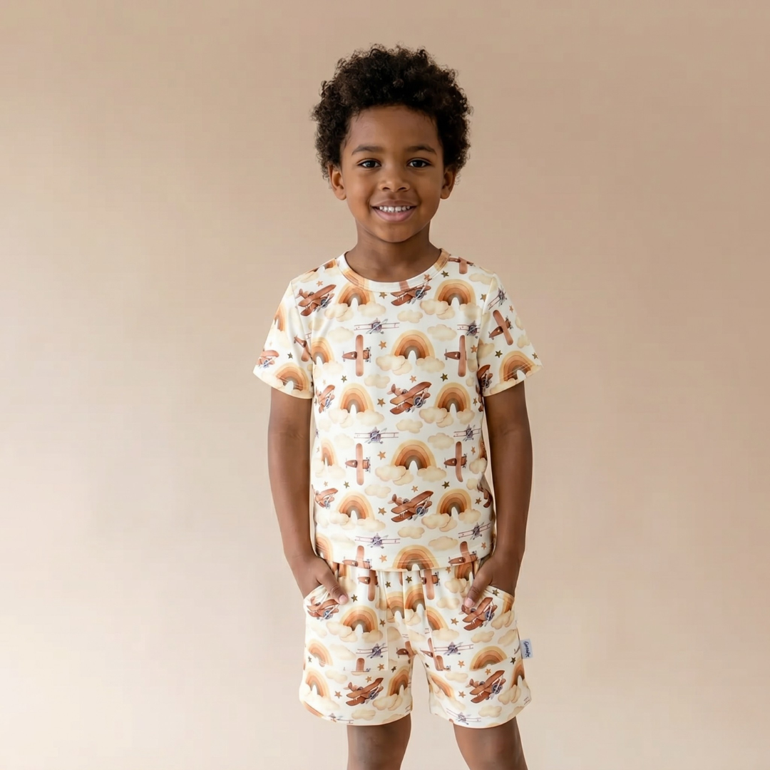 Bamboo Short Sleeve Two-Piece Set Neutral Skies