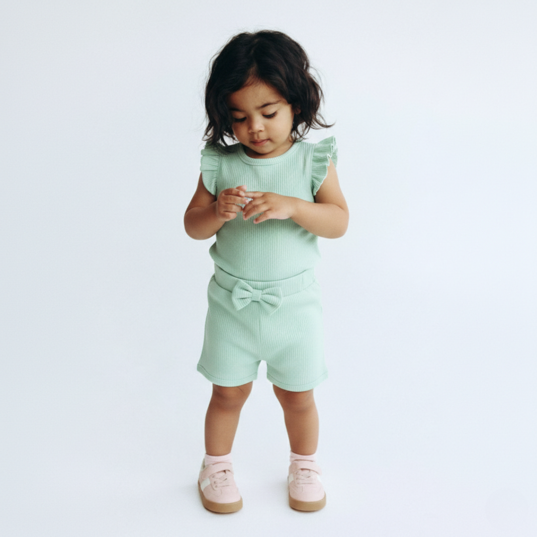 Organic Ribbed Cotton Ruffle Top & Shorts Set