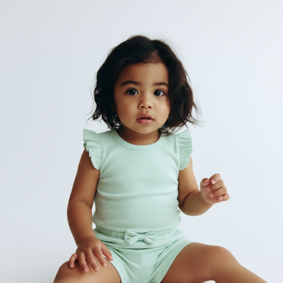 Organic Ribbed Cotton Ruffle Top & Shorts Set