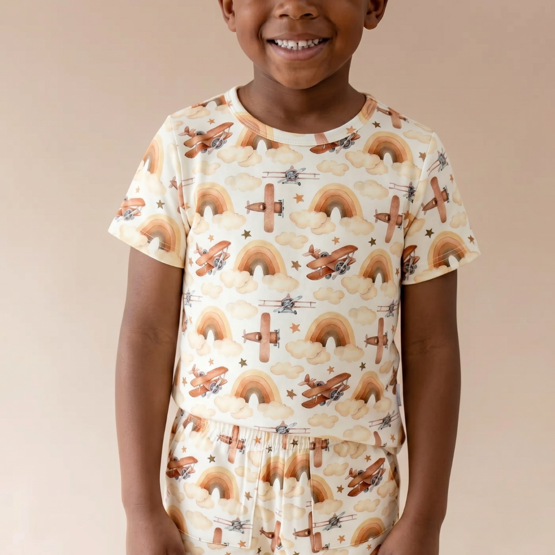 Bamboo Short Sleeve Two-Piece Set Neutral Skies