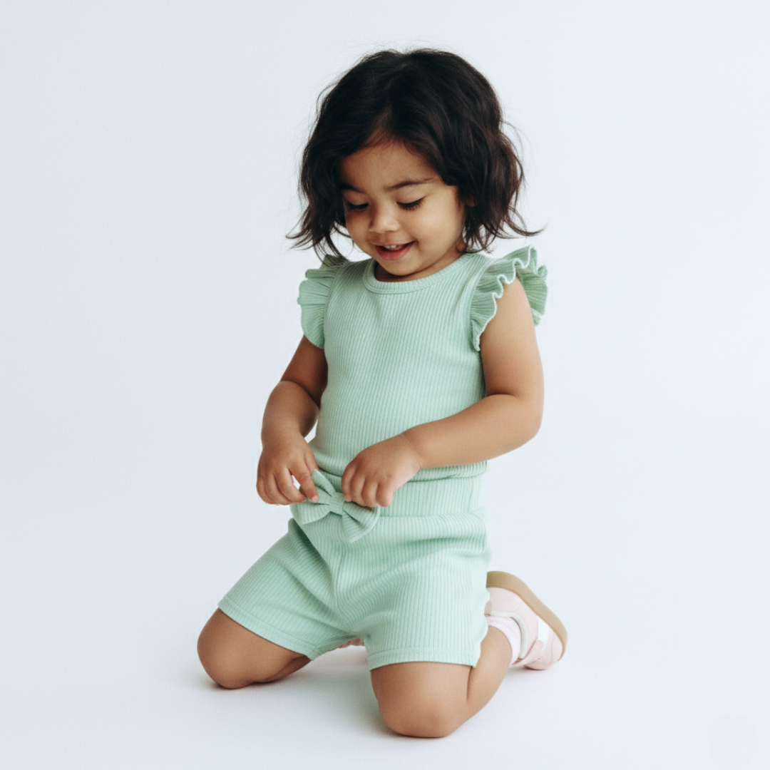 Organic Ribbed Cotton Ruffle Top & Shorts Set