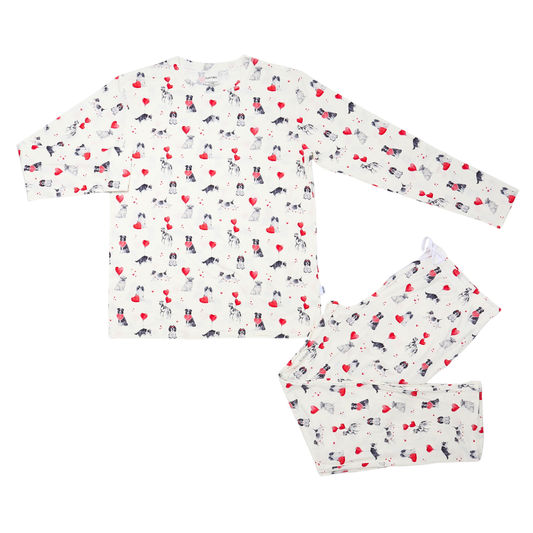 Men's Adult Bamboo Two-Piece Pajama Puppy Valentine