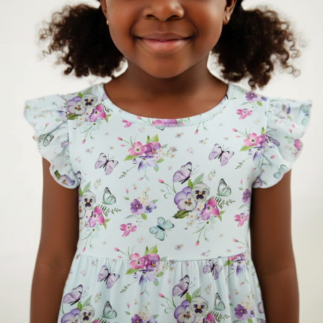 Organic Cotton Ruffle Sleeveless Dress Butterfly Garden