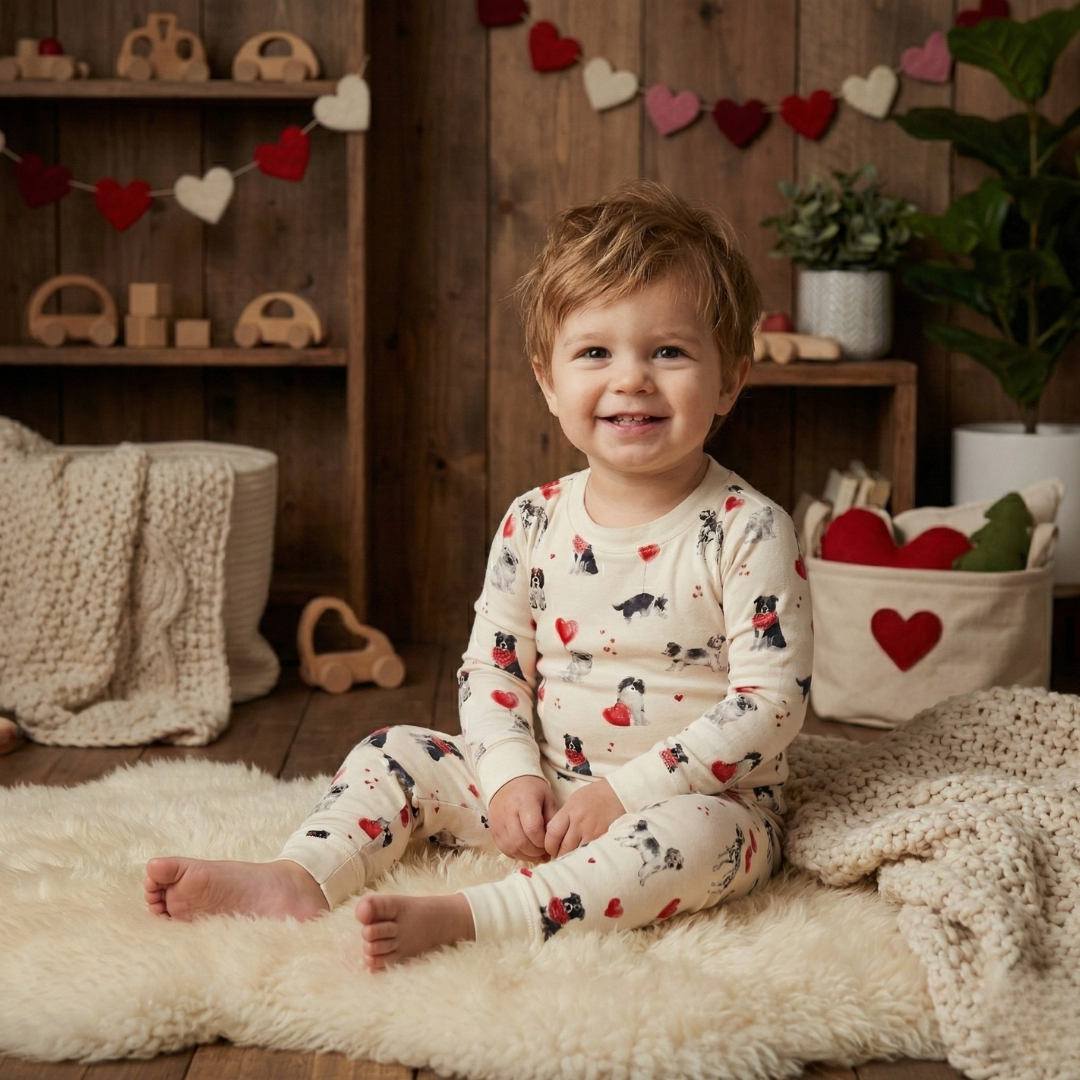 Bamboo Two Piece Pajama Puppy Valentine