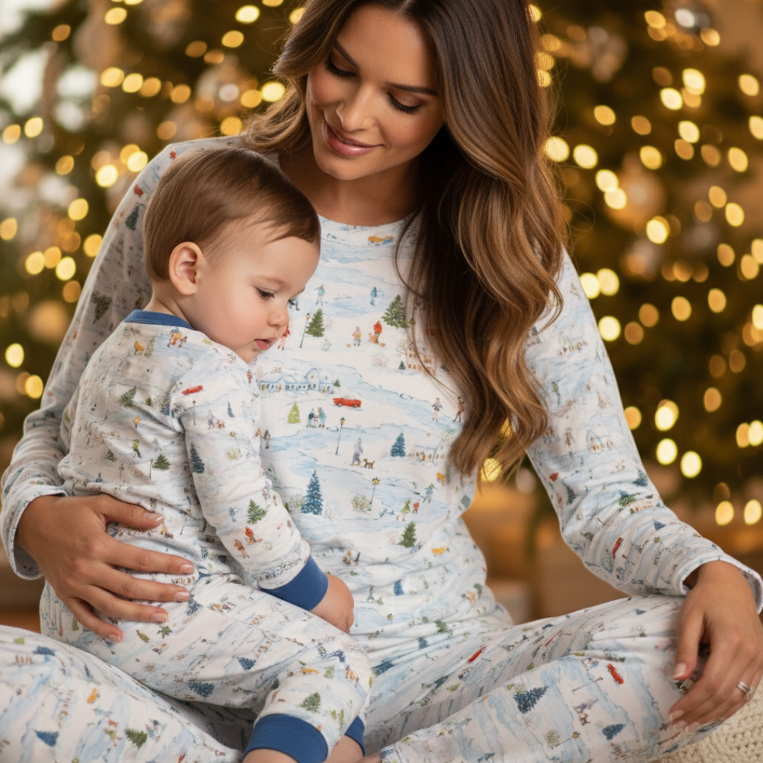 Women's Adult Bamboo Two-Piece Winter Village