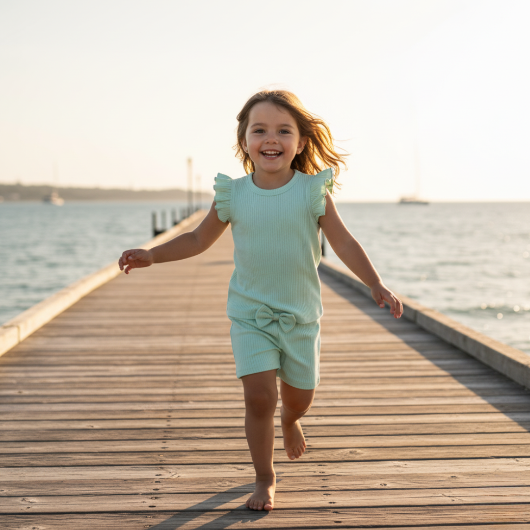 Organic Ribbed Cotton Ruffle Top & Shorts Set
