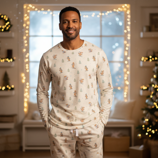 Men's Adult Bamboo Two Piece Pajama Ski Pups