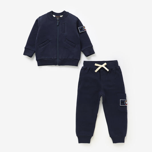 Organic Cotton Full-Zip Cargo Tracksuit – Patch Module (Midnight Navy)