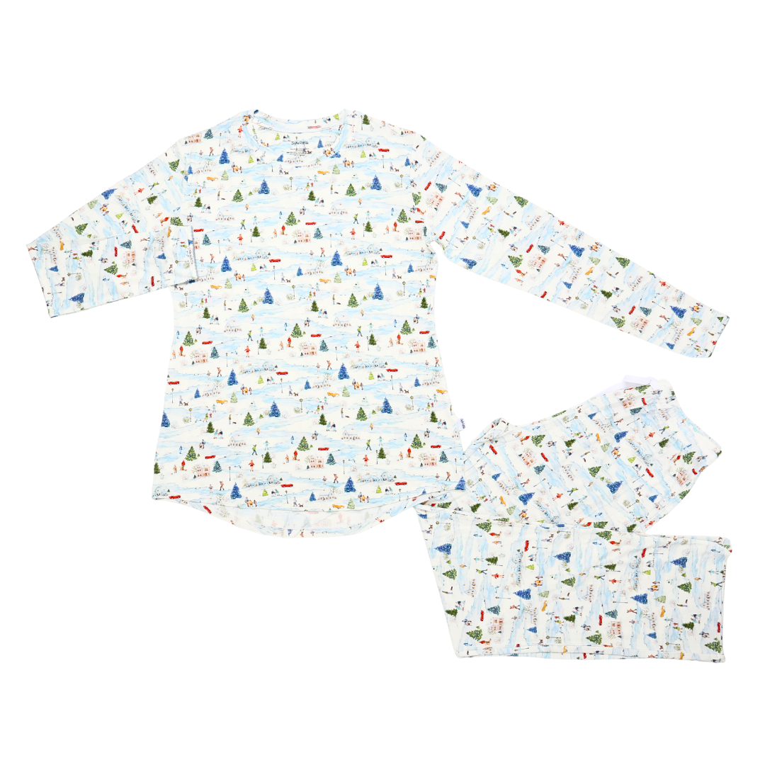 Women's Adult Bamboo Two-Piece Winter Village