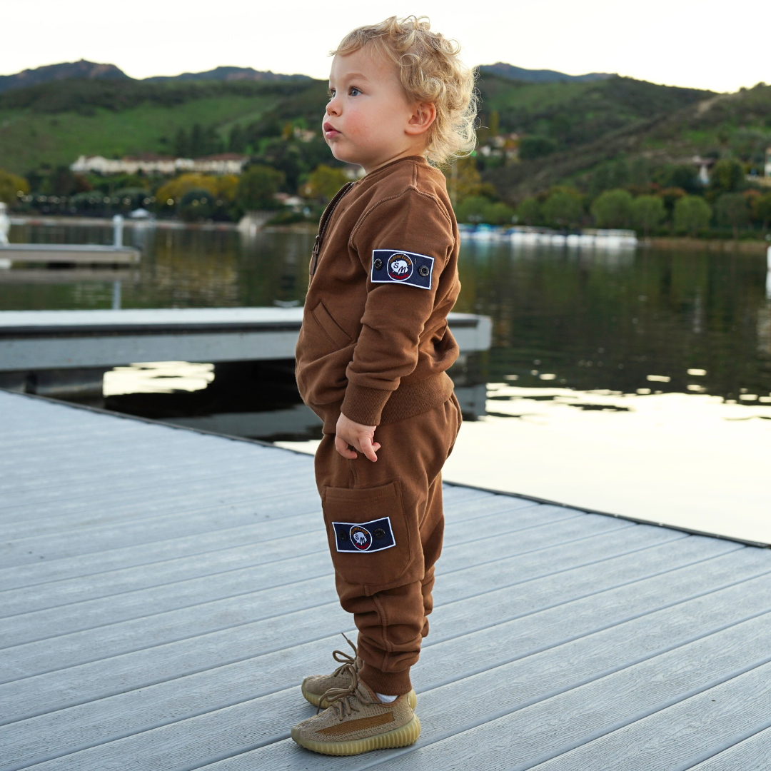 Organic Cotton Full-Zip Cargo Tracksuit – Patch Module (Chocolate Brown)