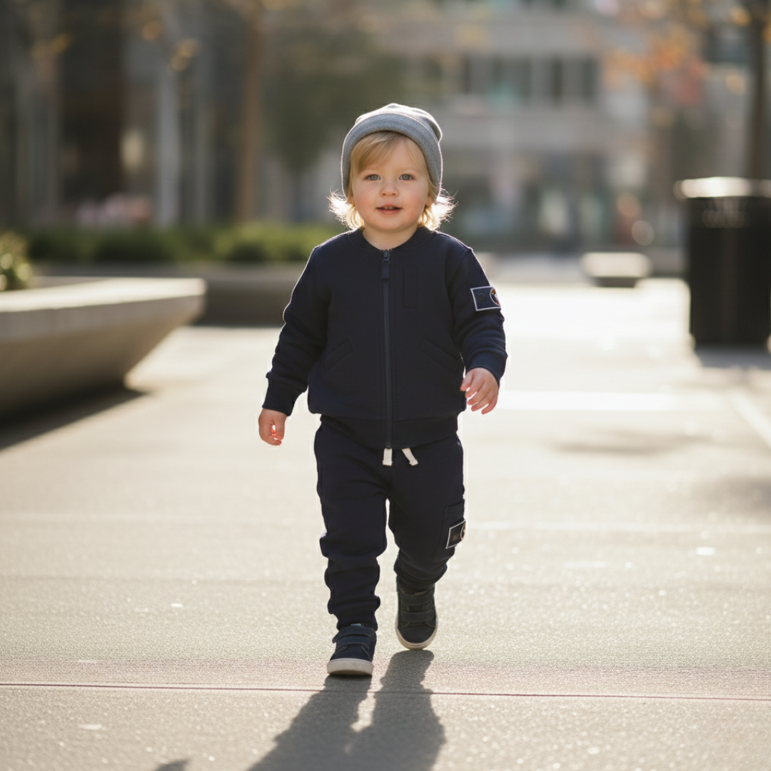 Organic Cotton Full-Zip Cargo Tracksuit – Patch Module (Midnight Navy)