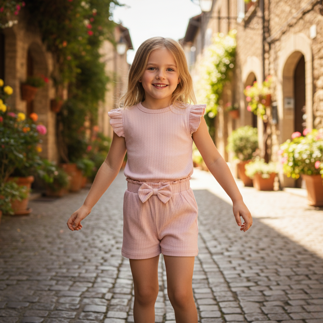 Organic Ribbed Cotton Ruffle Top & Shorts Set
