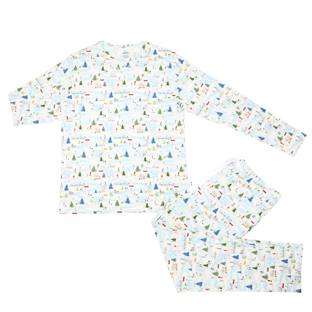 Men's Adult Bamboo Two Piece Pajama Winter Village