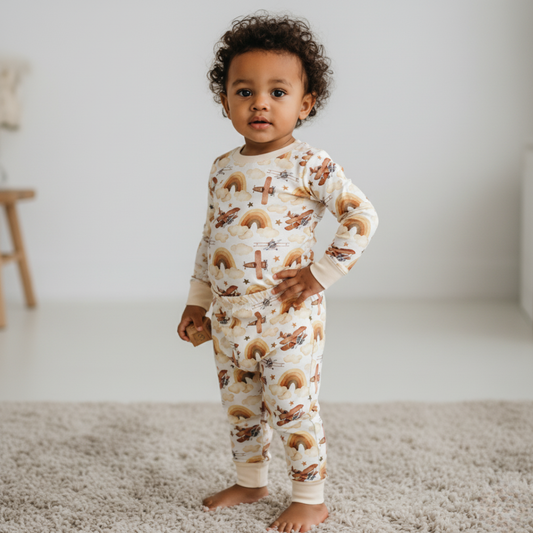 Bamboo Two Piece Pajama Neutral Skies