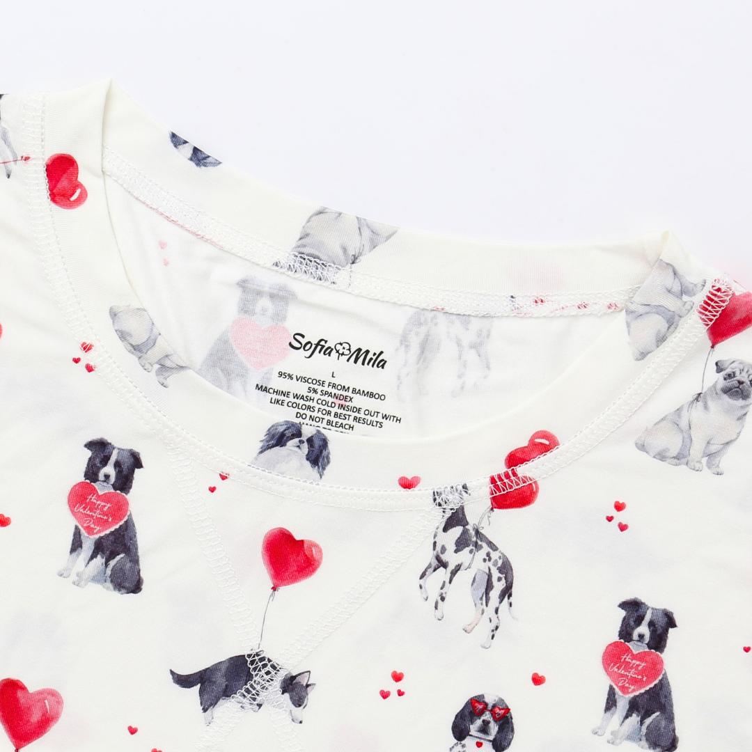 Men's Adult Bamboo Two-Piece Pajama Puppy Valentine
