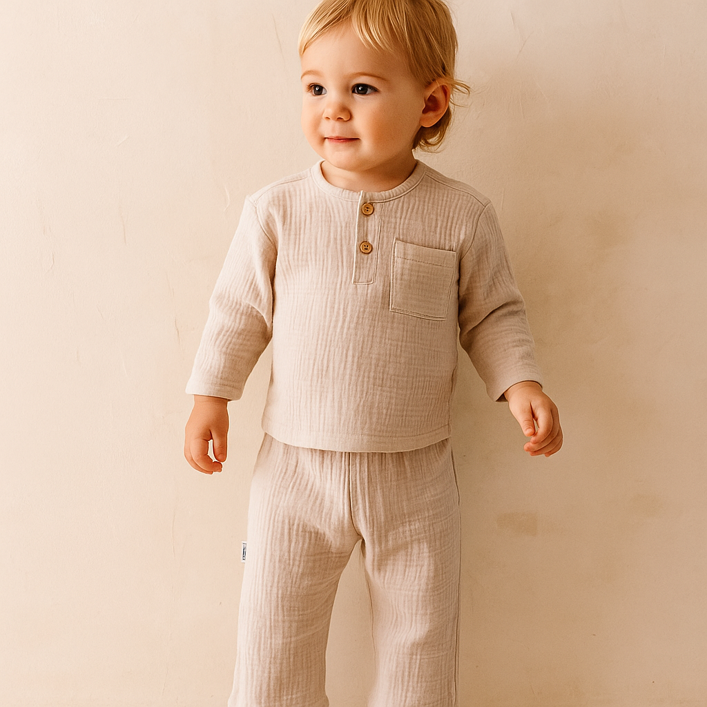 Organic Cotton Muslin Long Sleeve Top and Bottom Set