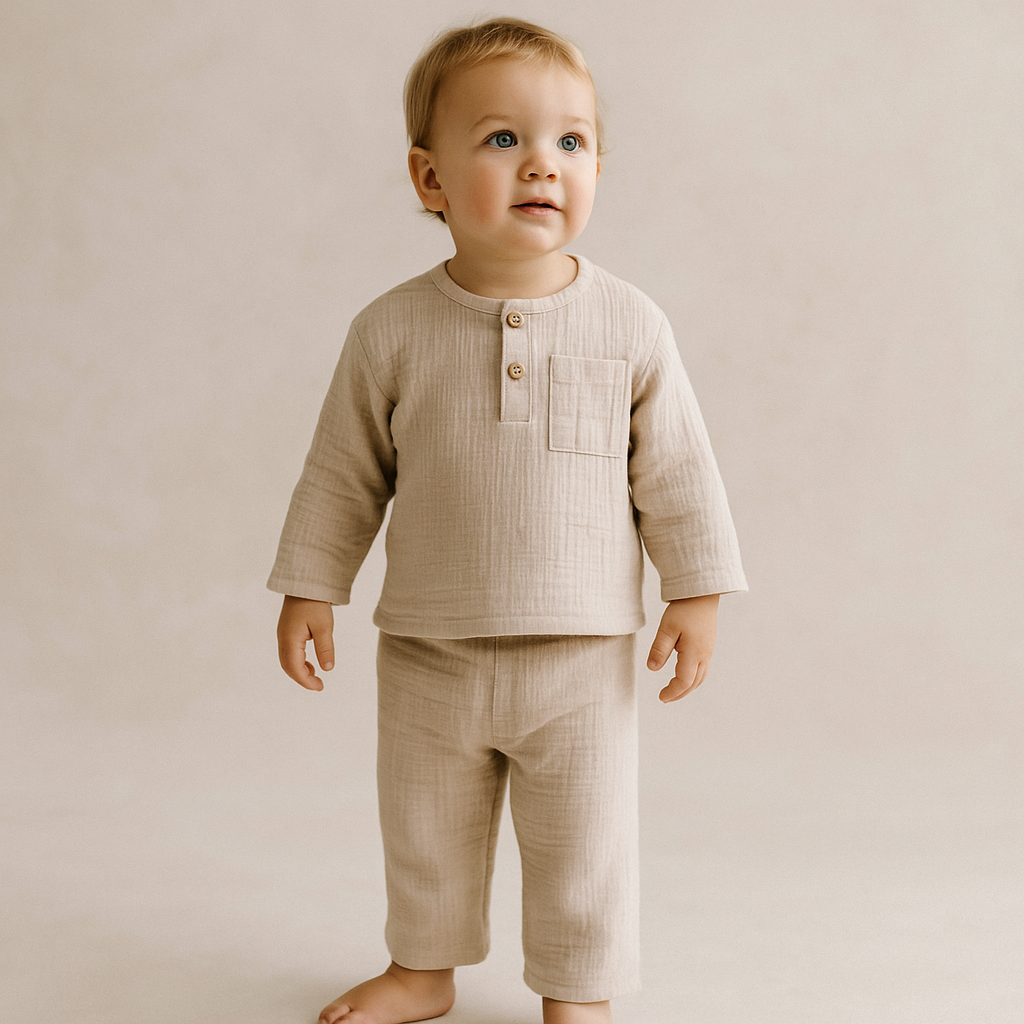 Organic Cotton Muslin Long Sleeve Top and Bottom Set