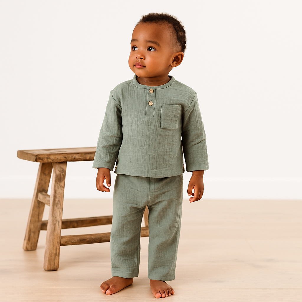 Organic Cotton Muslin Long Sleeve Top and Bottom Set