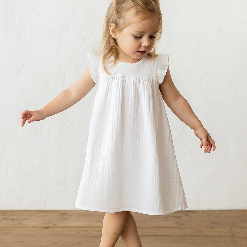 Muslin White Summer Dress For Babies and Kids