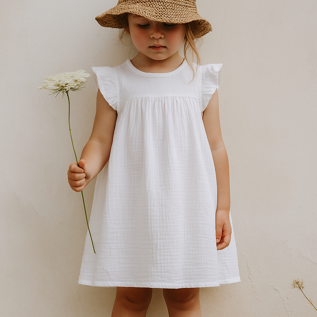 Muslin White Summer Dress For Babies and Kids