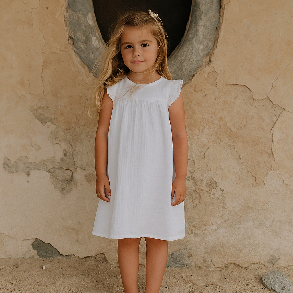 Muslin White Summer Dress For Babies and Kids