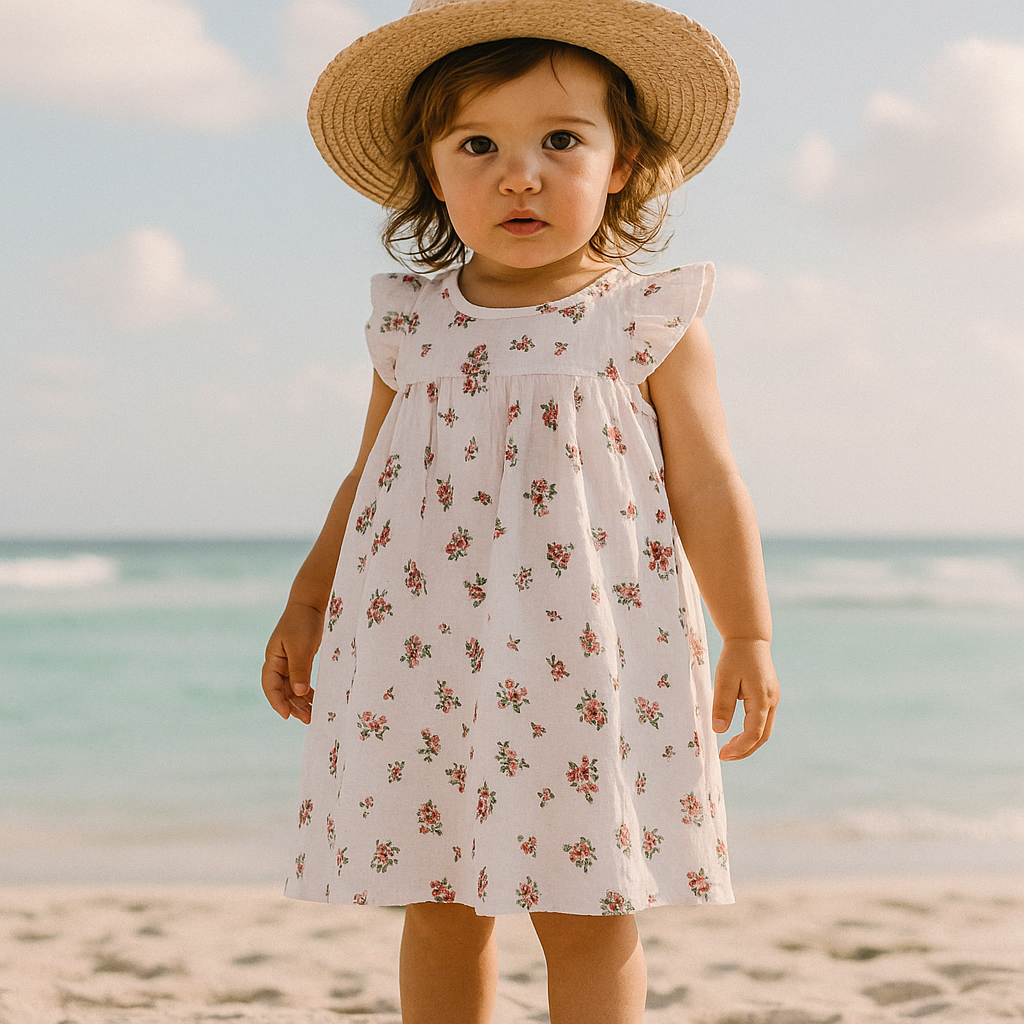 Cotton Muslin Baby & Toddler Dress With Spring Flowers | One Piece White With Spring Flowers / 0-3 Months Cotton Muslin Baby & Toddler Dress With Spring Flowers | One Piece White With Spring Flowers / 0-3 Months