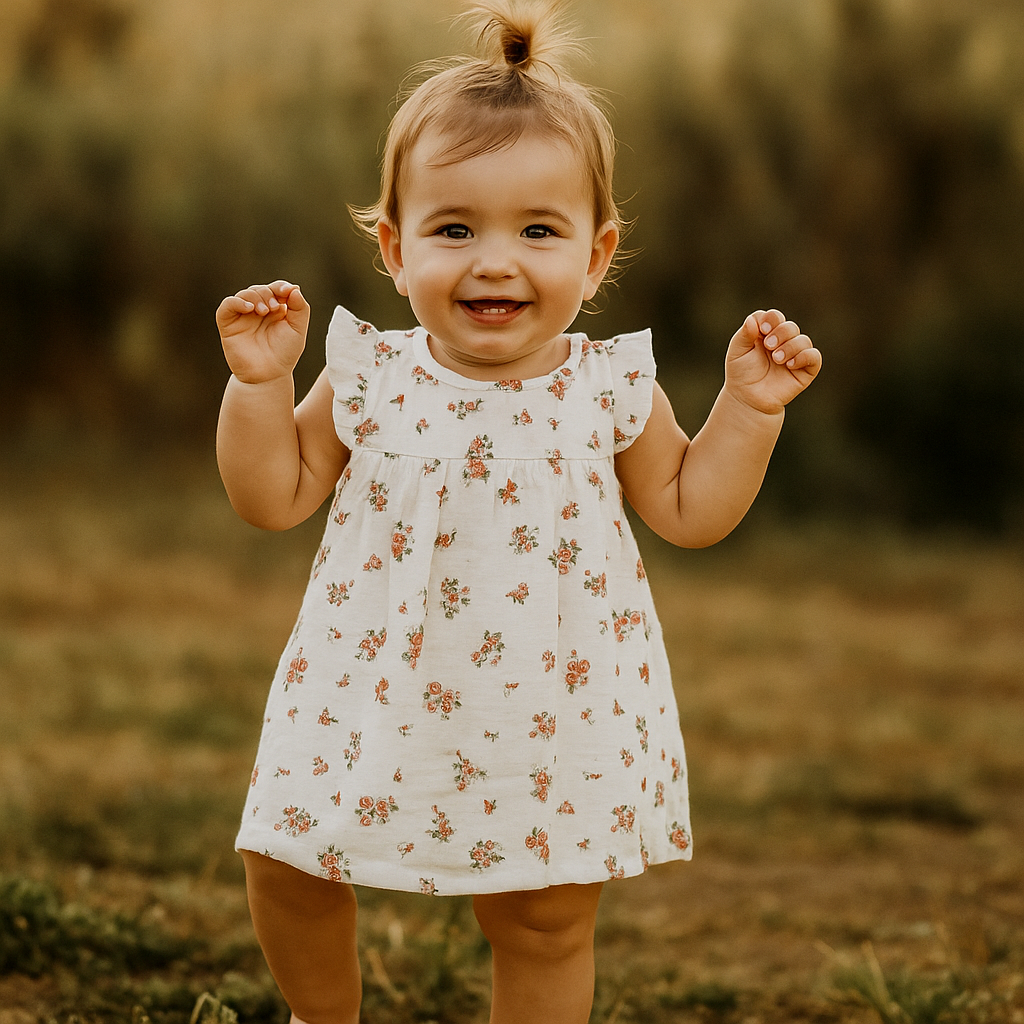 Cotton Muslin Baby & Toddler Dress With Spring Flowers Cotton Muslin Baby & Toddler Dress With Spring Flowers