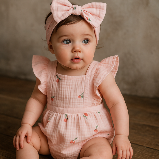 Muslin Rose Romper with Headband Set