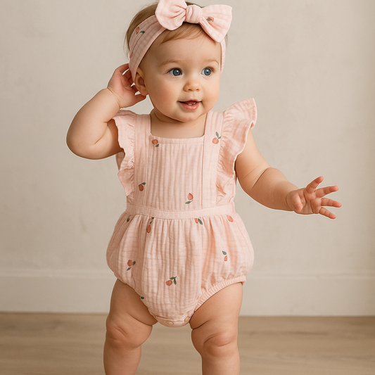 Muslin Rose Romper with Headband Set