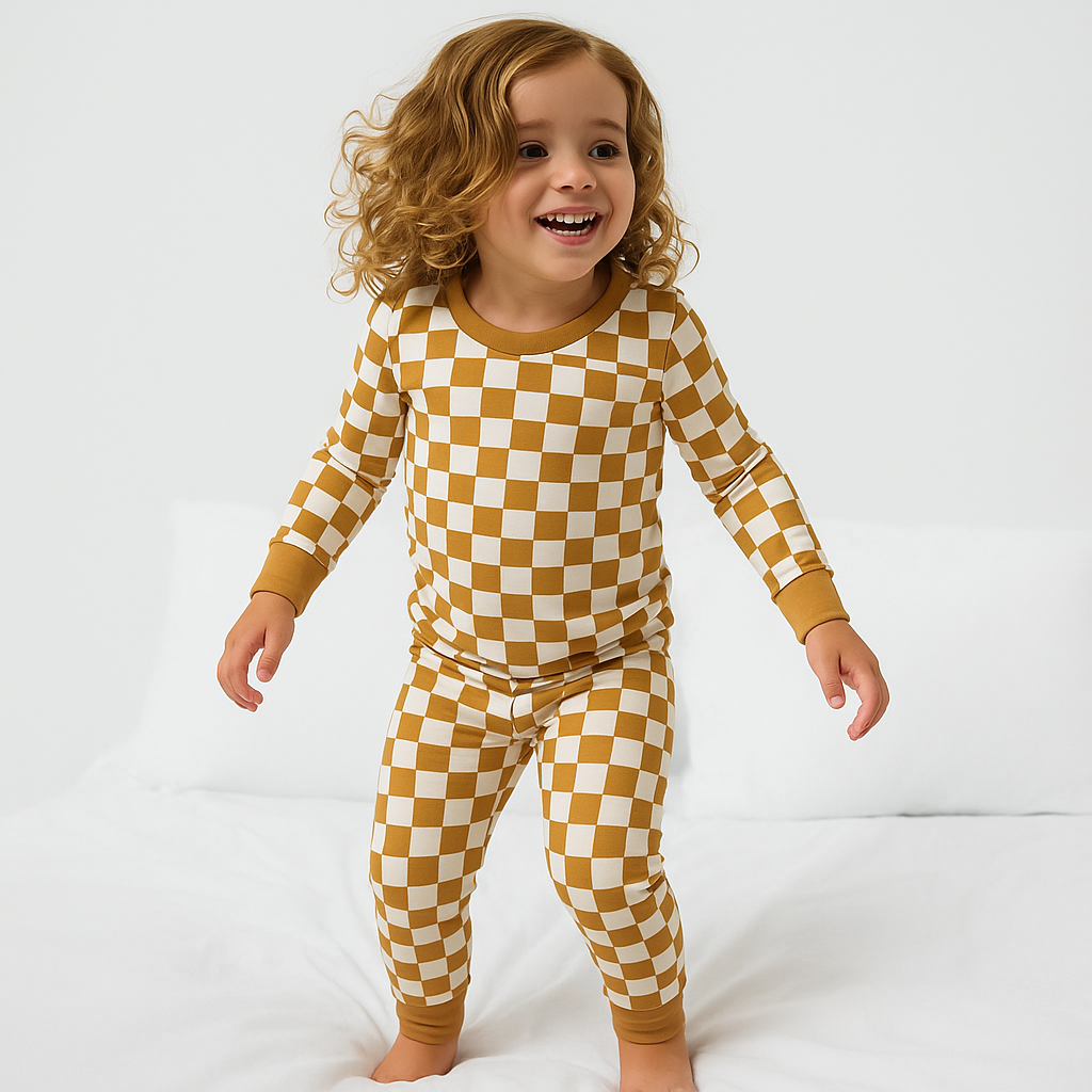 Bamboo Two-Piece Pajama Set Golden Grid