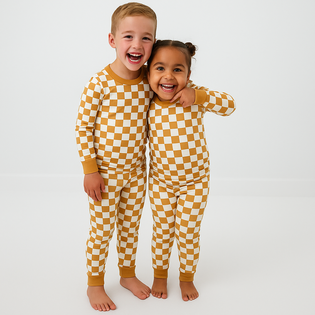 Bamboo Two-Piece Pajama Set Golden Grid