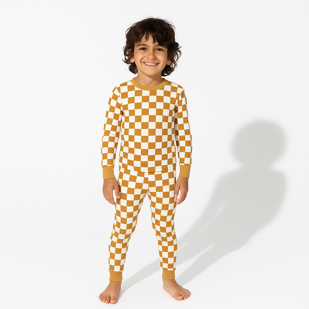 Bamboo Two-Piece Pajama Set Golden Grid