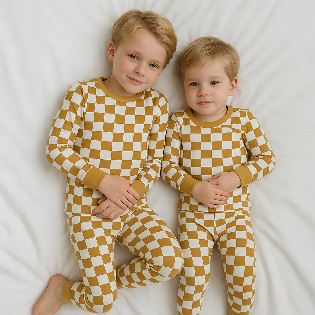 Bamboo Two-Piece Pajama Set Golden Grid