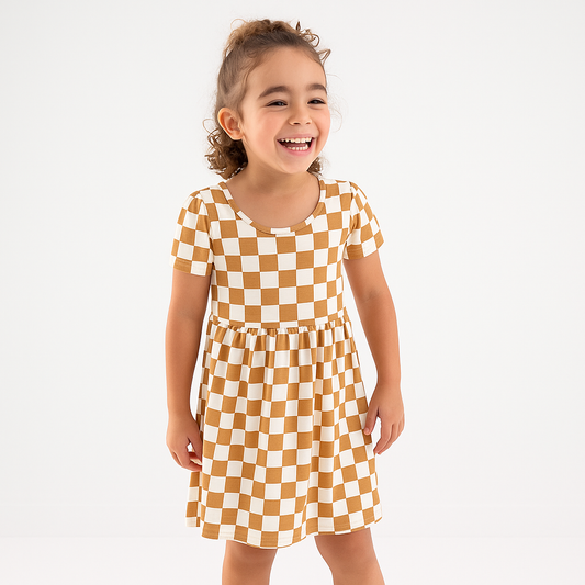 Bamboo Twirl Dress Golden Grid