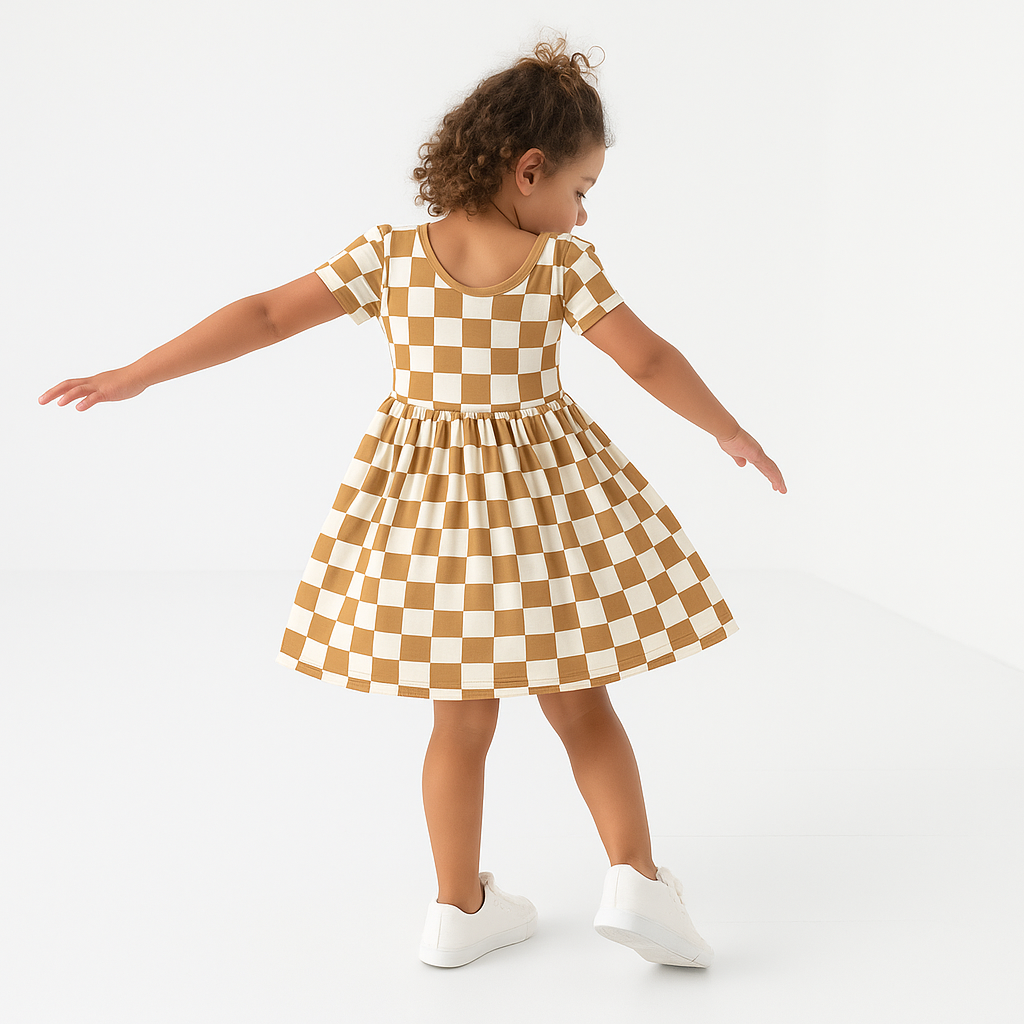 Bamboo Twirl Dress Golden Grid