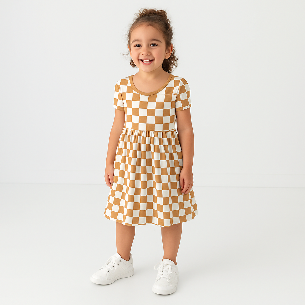 Bamboo Twirl Dress Golden Grid