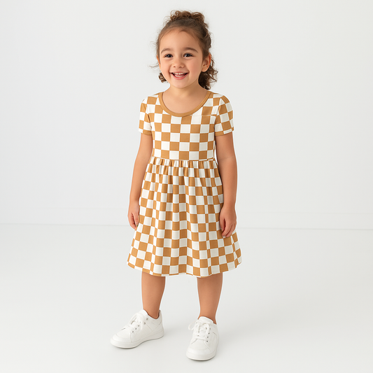 Bamboo Twirl Dress Golden Grid