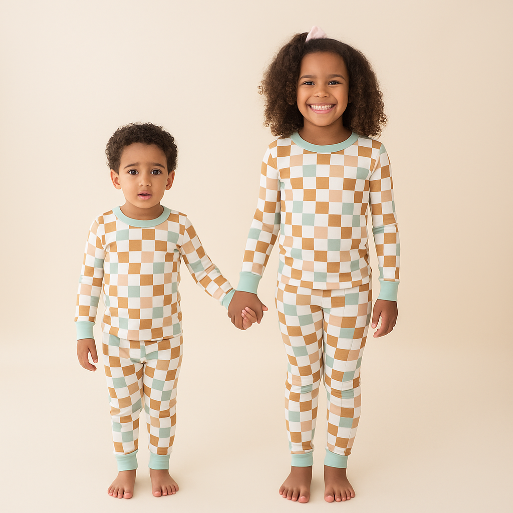Bamboo Two-Piece Pajama Set Retro Blocks