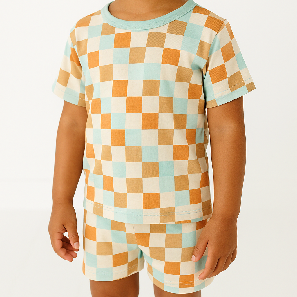 Bamboo Two-Piece Shirt & Short Set Retro Blocks