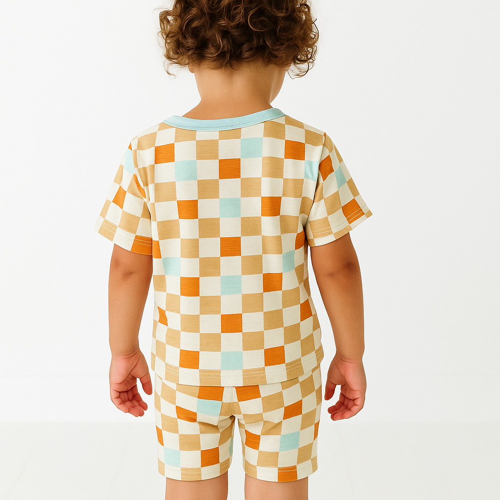 Bamboo Two-Piece Shirt & Short Set Retro Blocks