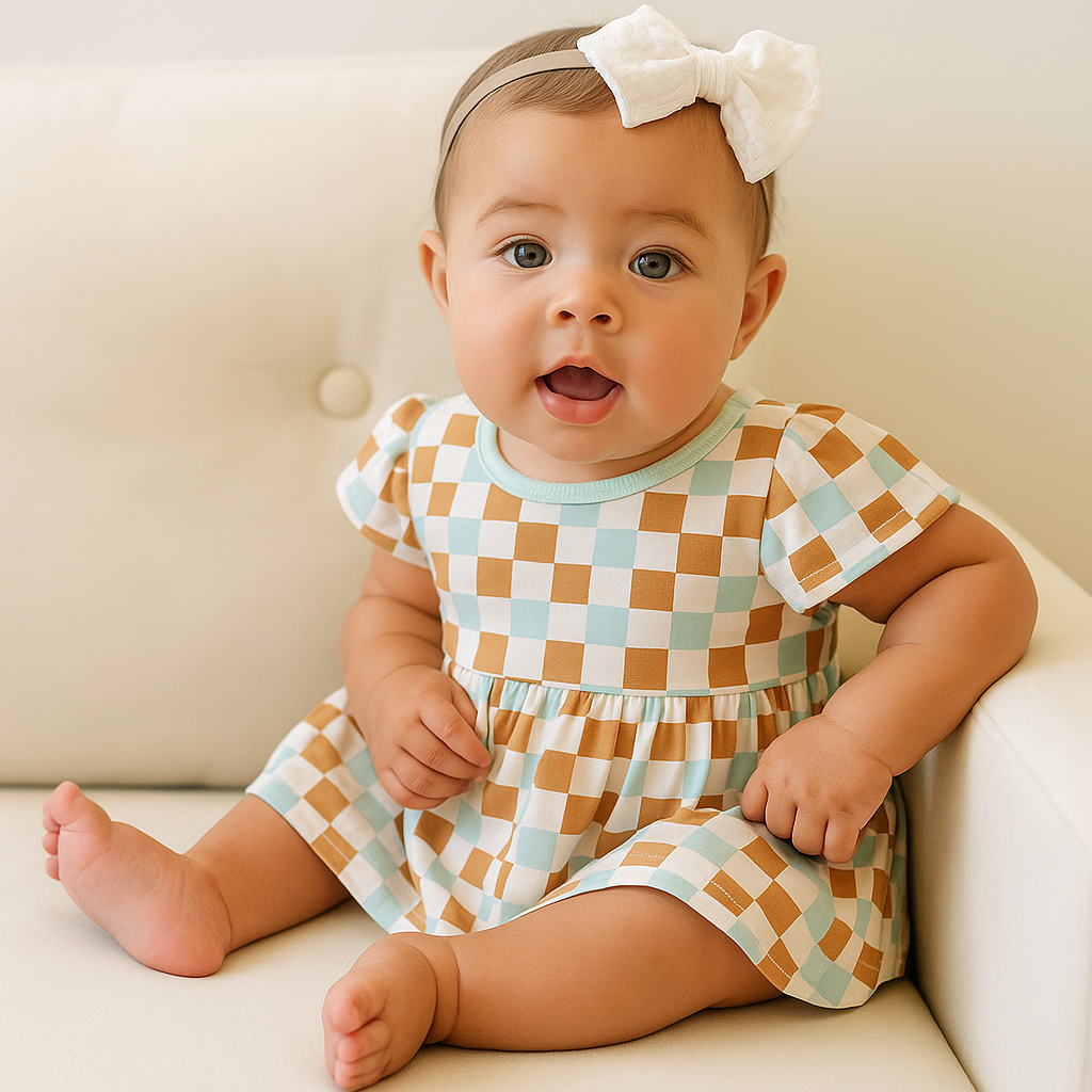 Bamboo Twirl Dress Retro Blocks