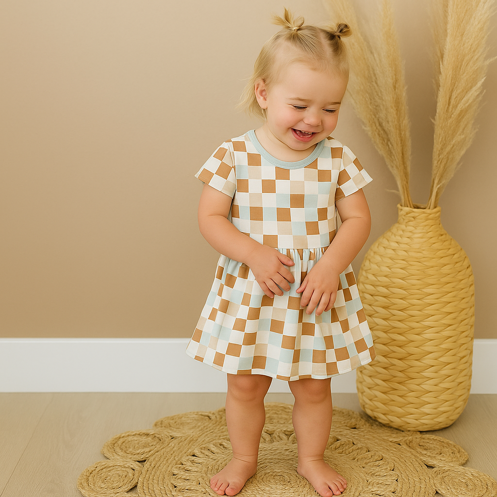 Bamboo Twirl Dress Retro Blocks