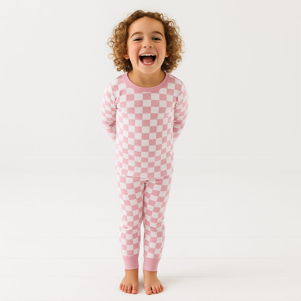 Bamboo Two-Piece Pajama Pink Grid